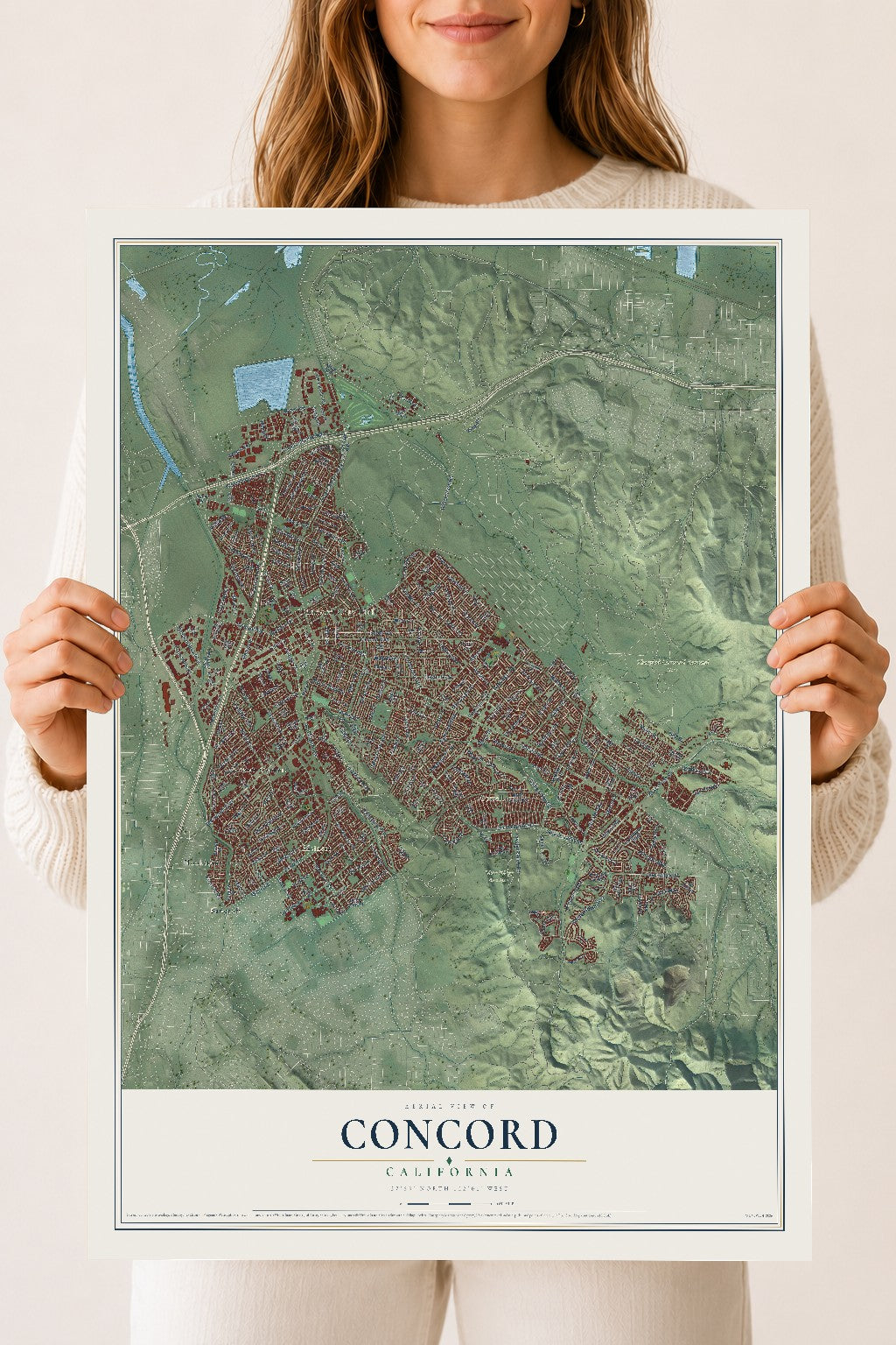 Map of Concord, California, 18 x 24 inch unframed archival matte print