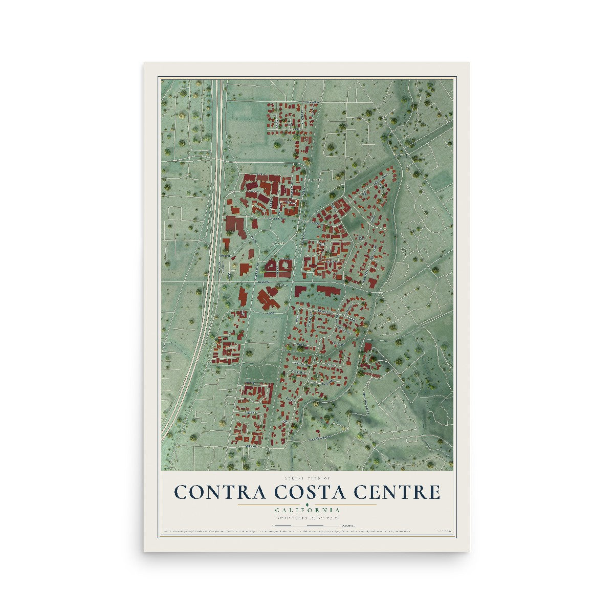 Map of Contra Costa Centre, California, 12 x 18 inch unframed archival matte print
