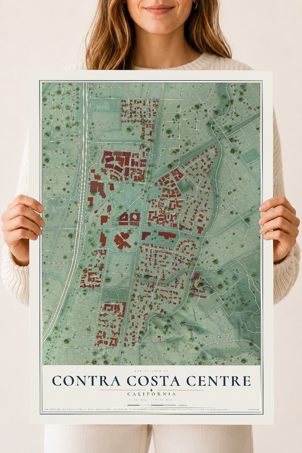 Map of Contra Costa Centre, California, 18 x 24 inch unframed archival matte print