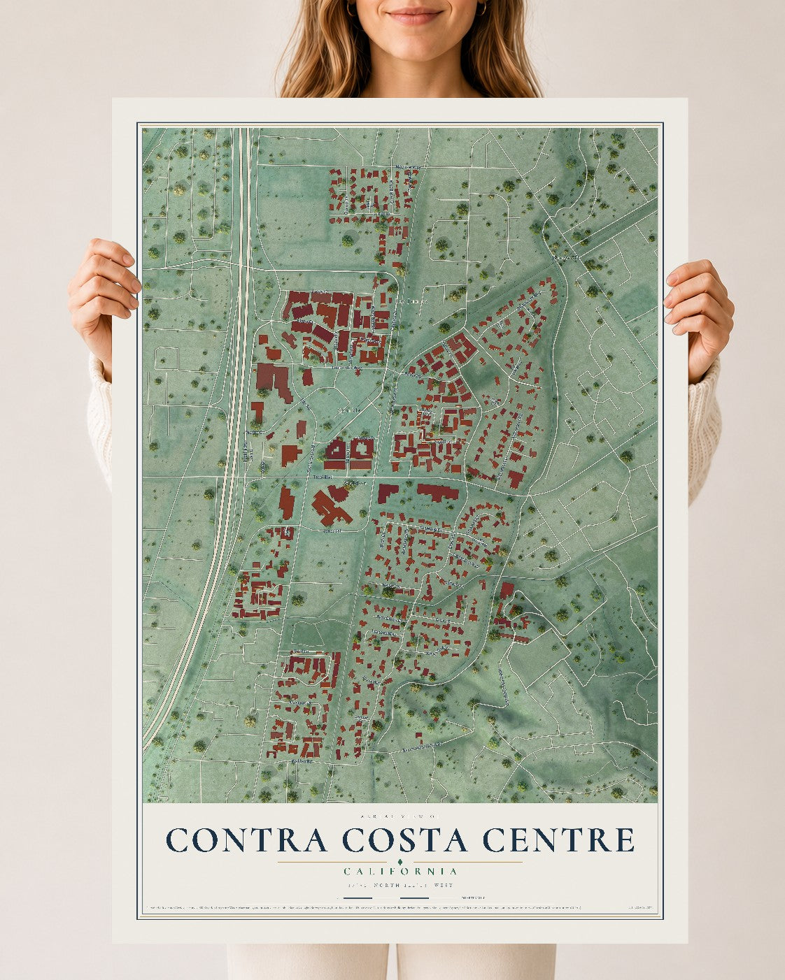 Map of Contra Costa Centre, California, 24 x 36 inch unframed archival matte print