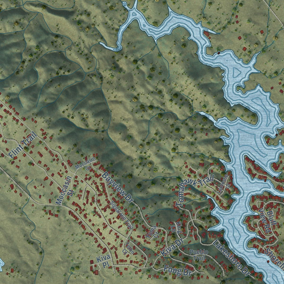 Close-up of the map of Copperopolis, California print showing street and building detail