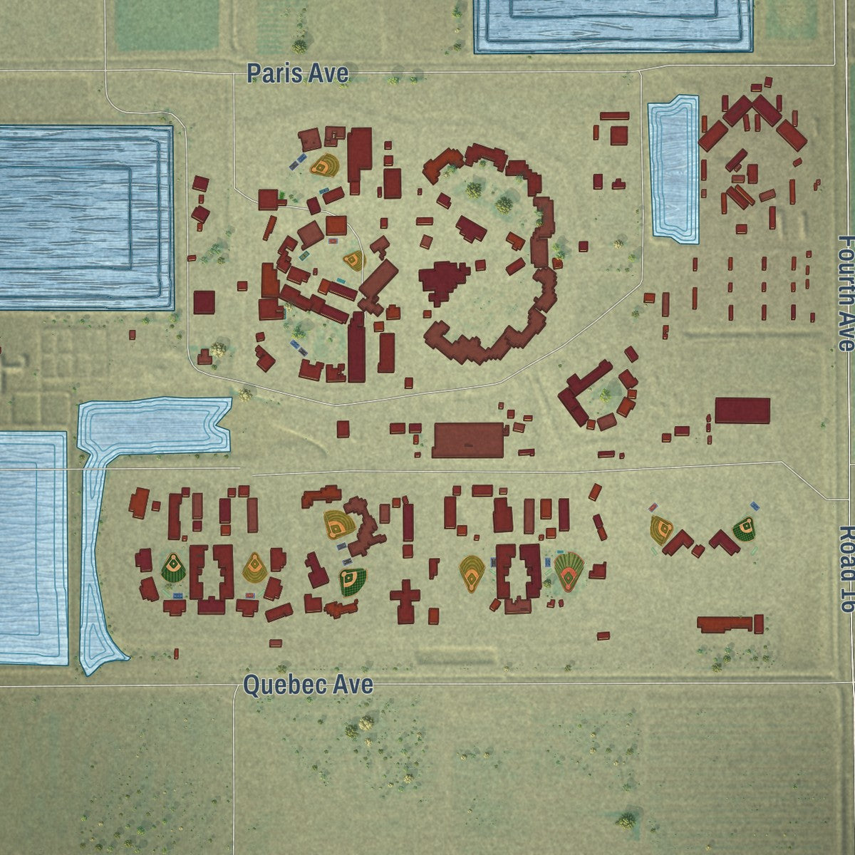 Second close-up of the map of Corcoran, California print showing more streets and buildings
