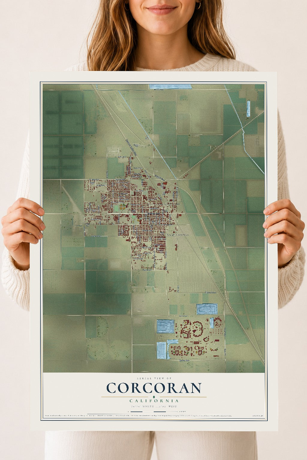 Map of Corcoran, California, 18 x 24 inch unframed archival matte print