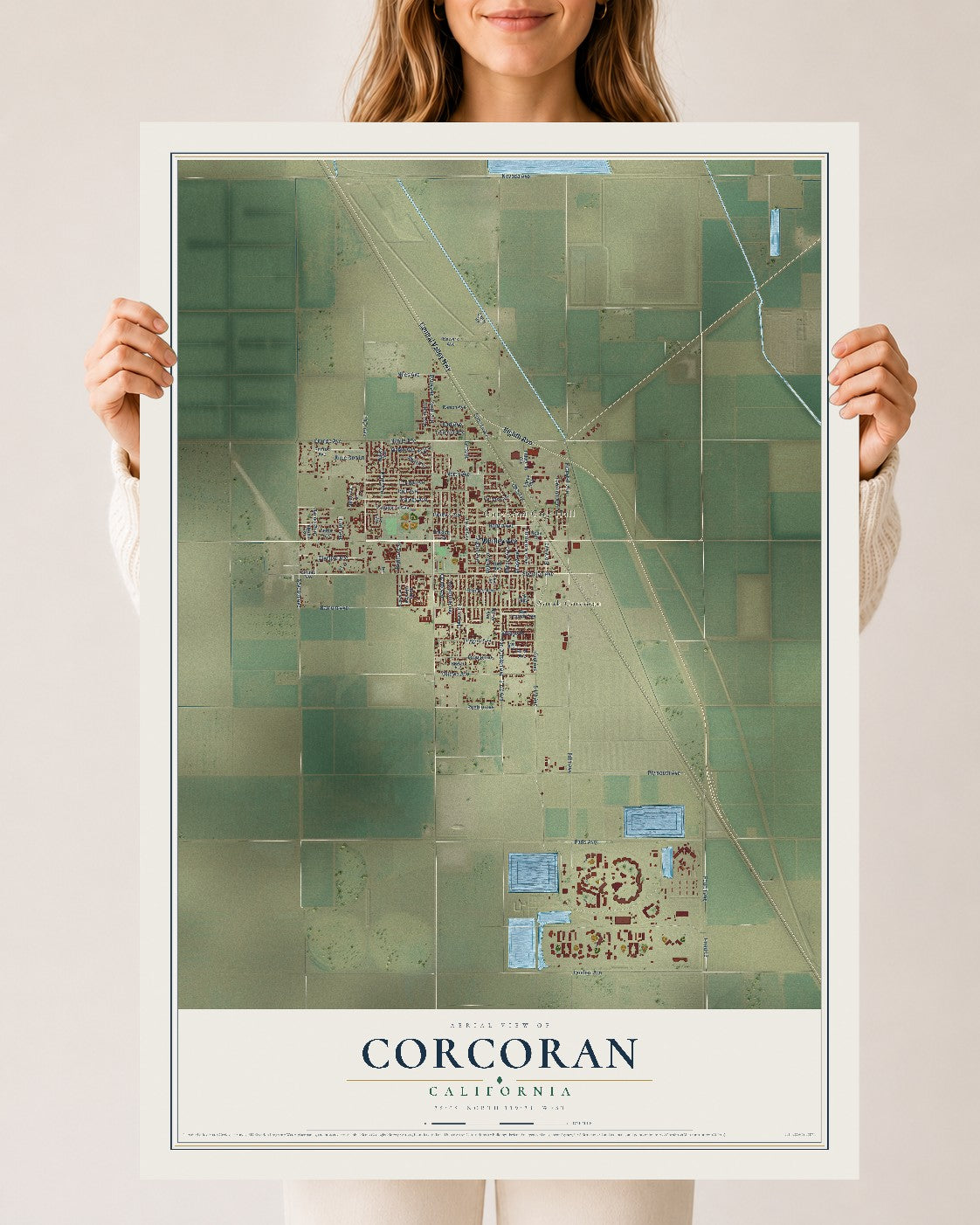 Map of Corcoran, California, 24 x 36 inch unframed archival matte print