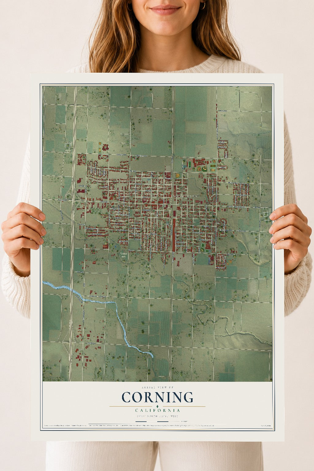 Map of Corning, California, 18 x 24 inch unframed archival matte print