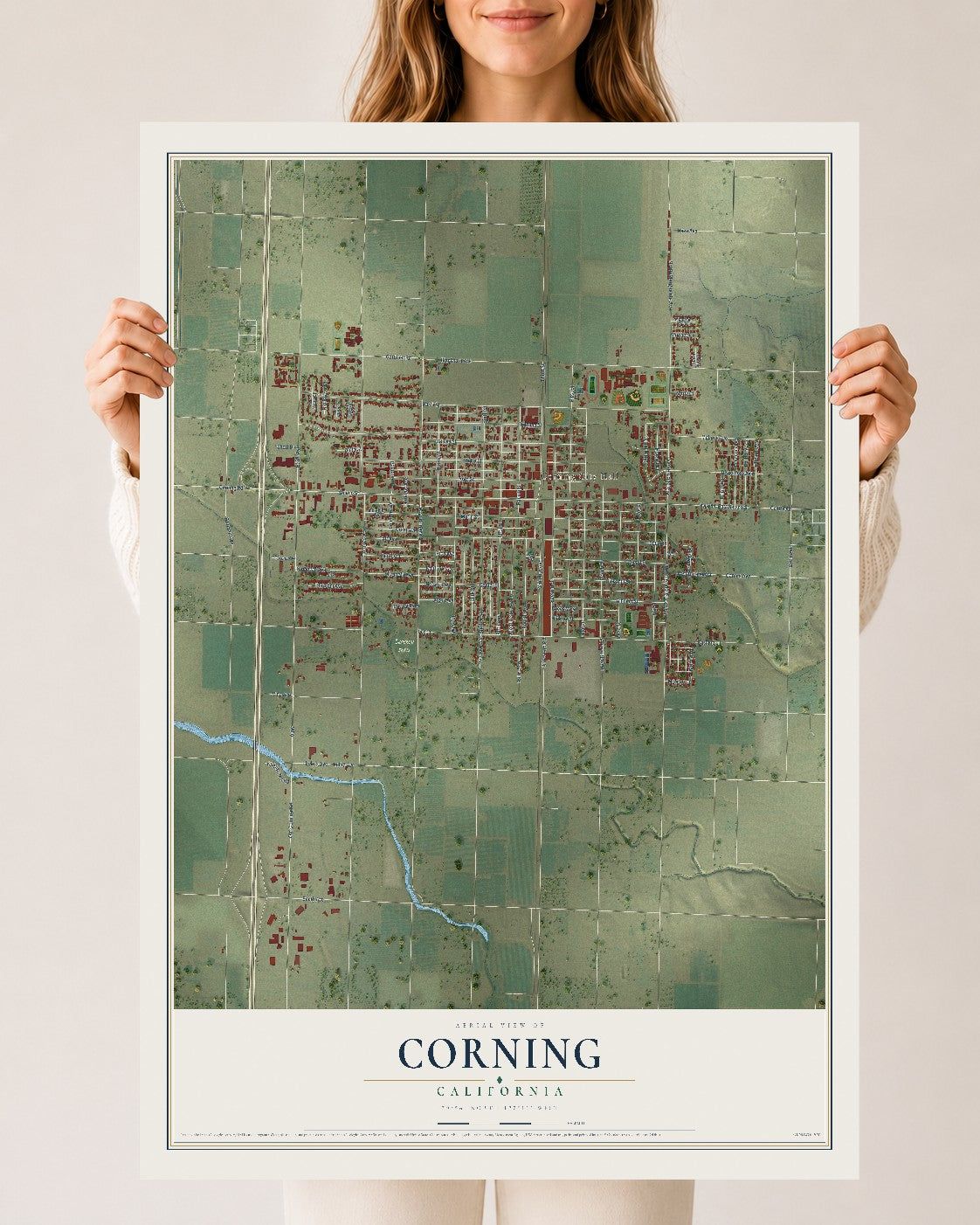 Map of Corning, California, 24 x 36 inch unframed archival matte print