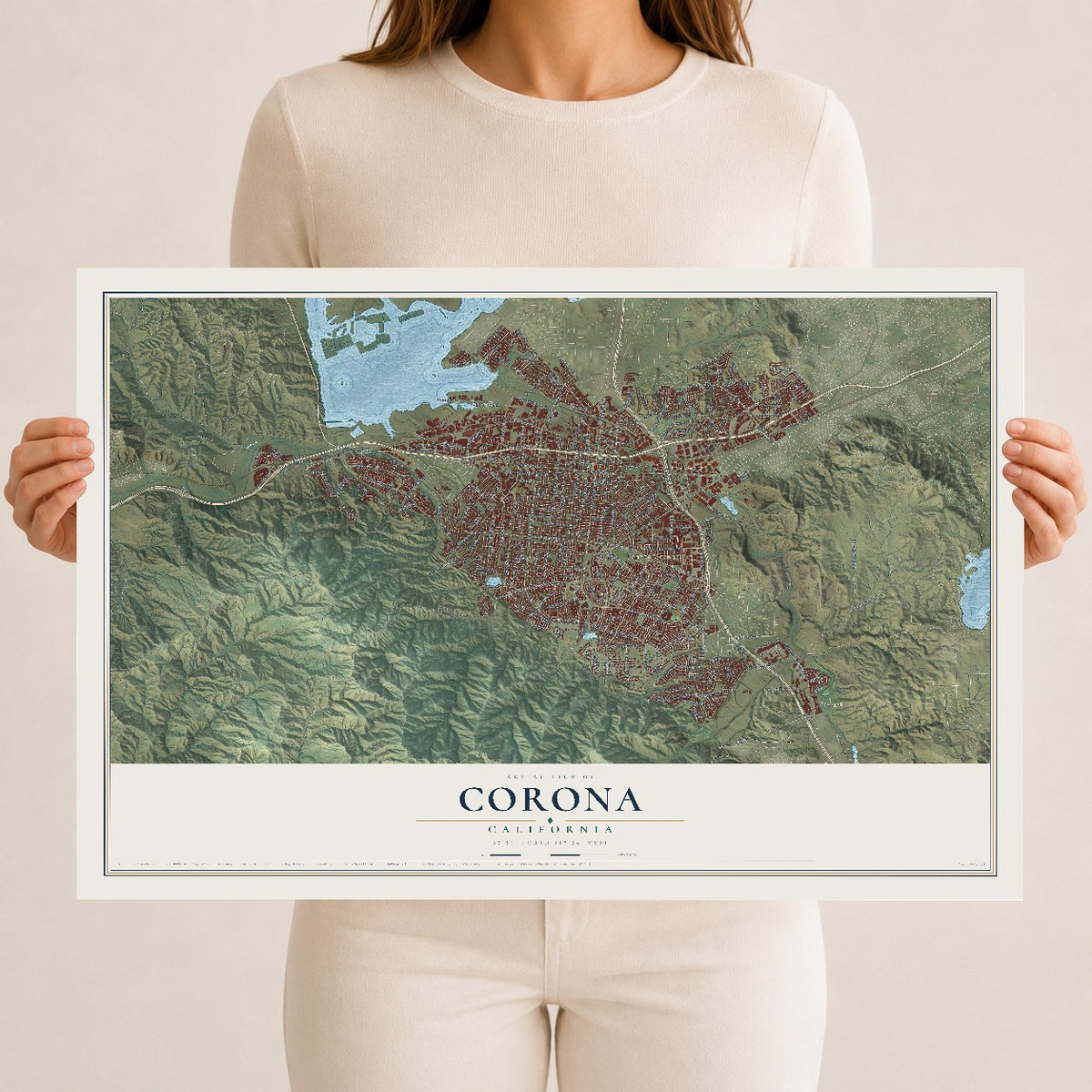 Map of Corona, California, 12 x 18 inch unframed archival matte print