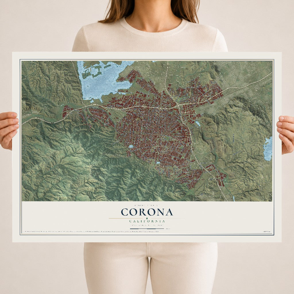 Map of Corona, California, 18 x 24 inch unframed archival matte print