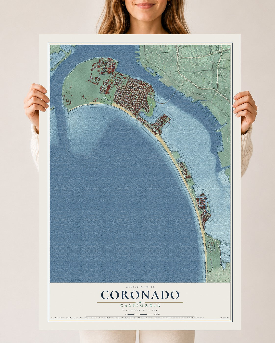 Map of Coronado, California, 24 x 36 inch unframed archival matte print
