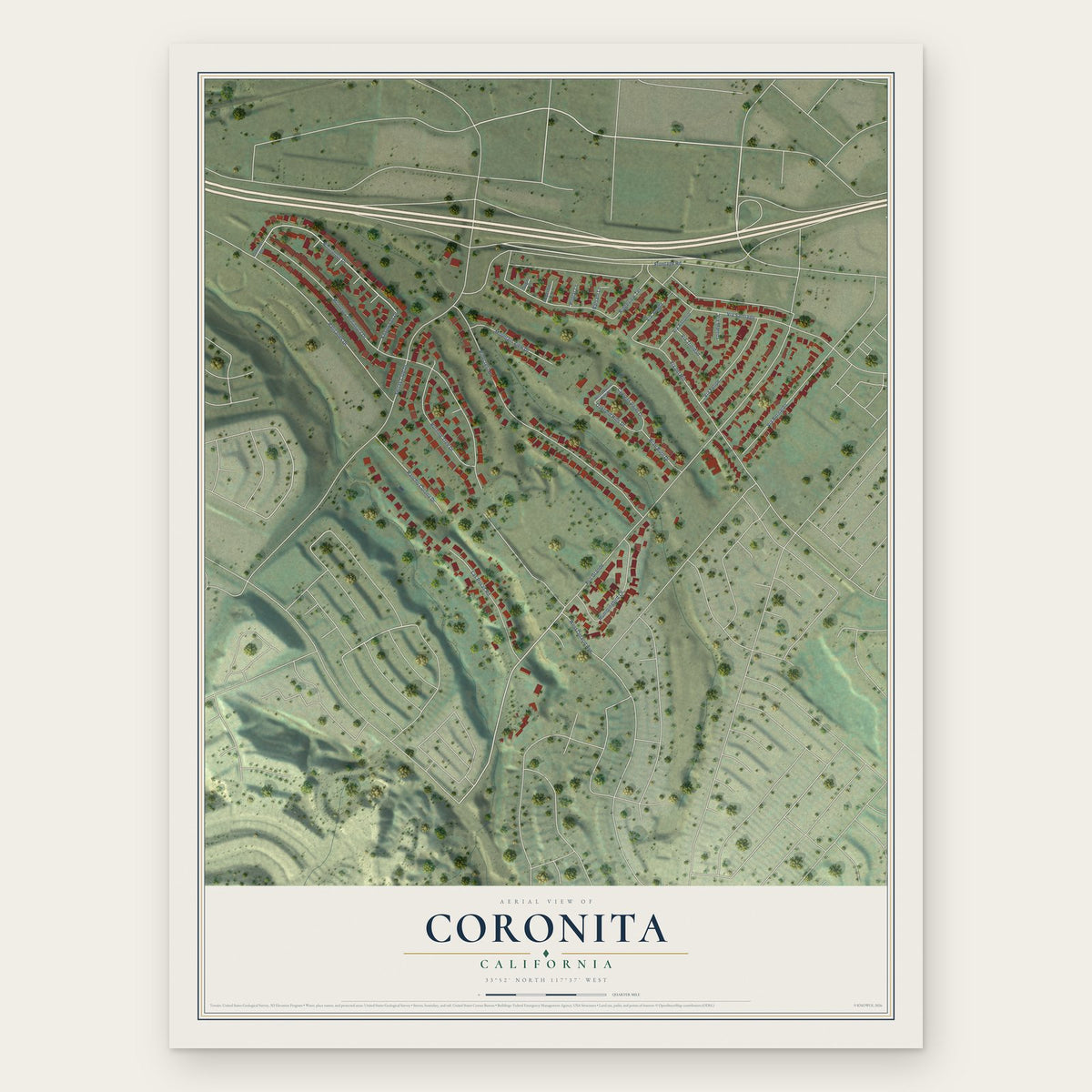 Coronita, California map print, the full design
