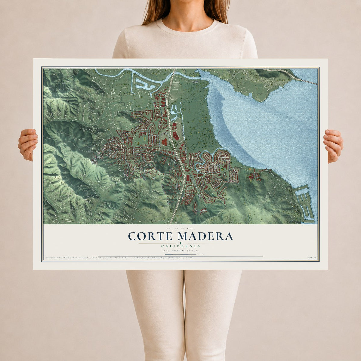 Map of Corte Madera, California, 24 x 36 inch unframed archival matte print