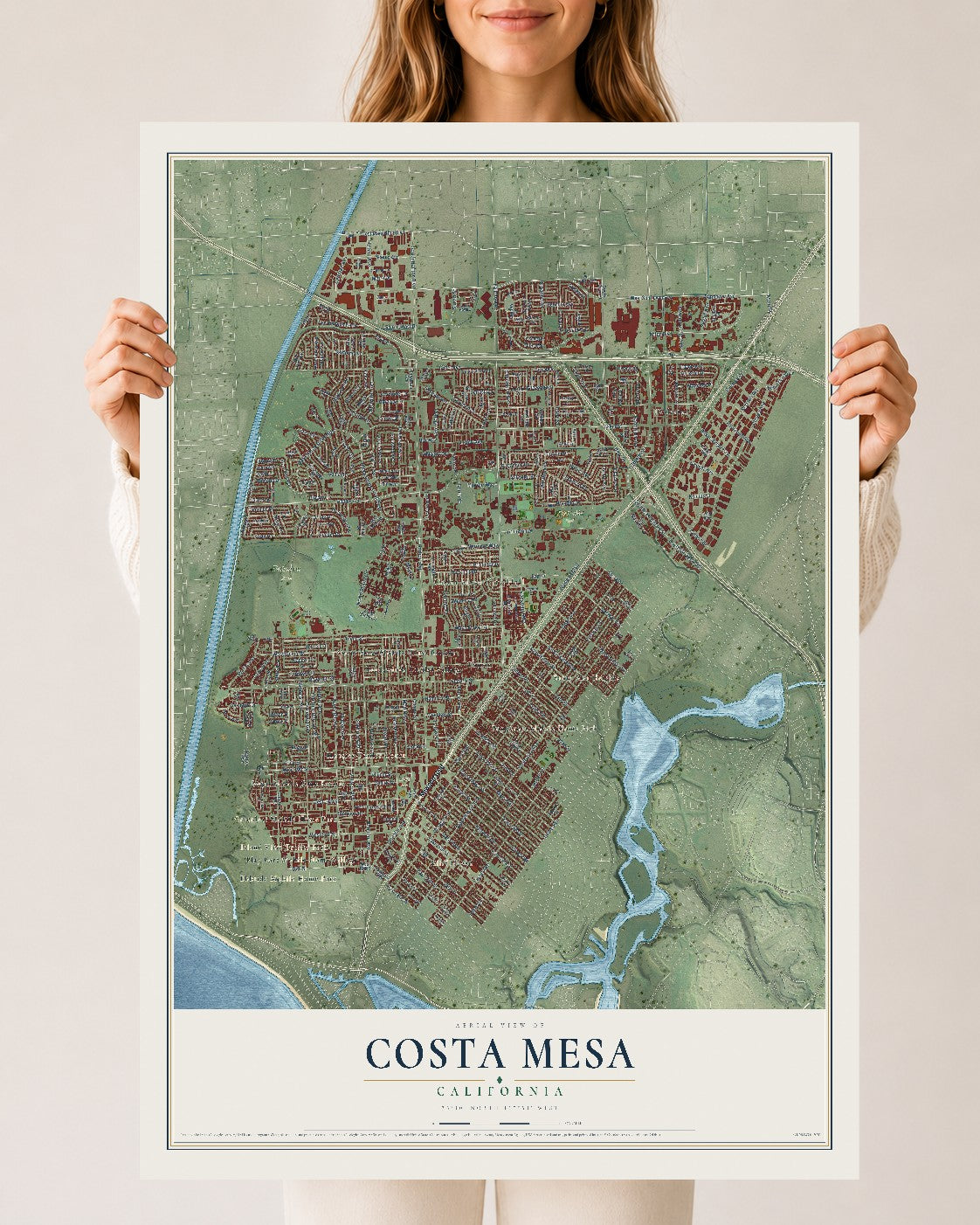 Map of Costa Mesa, California, 24 x 36 inch unframed archival matte print
