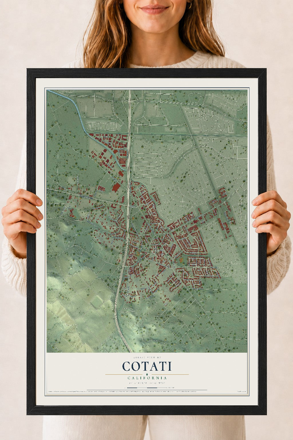 Map of Cotati, California, 18 x 24 inch print in a black wood frame