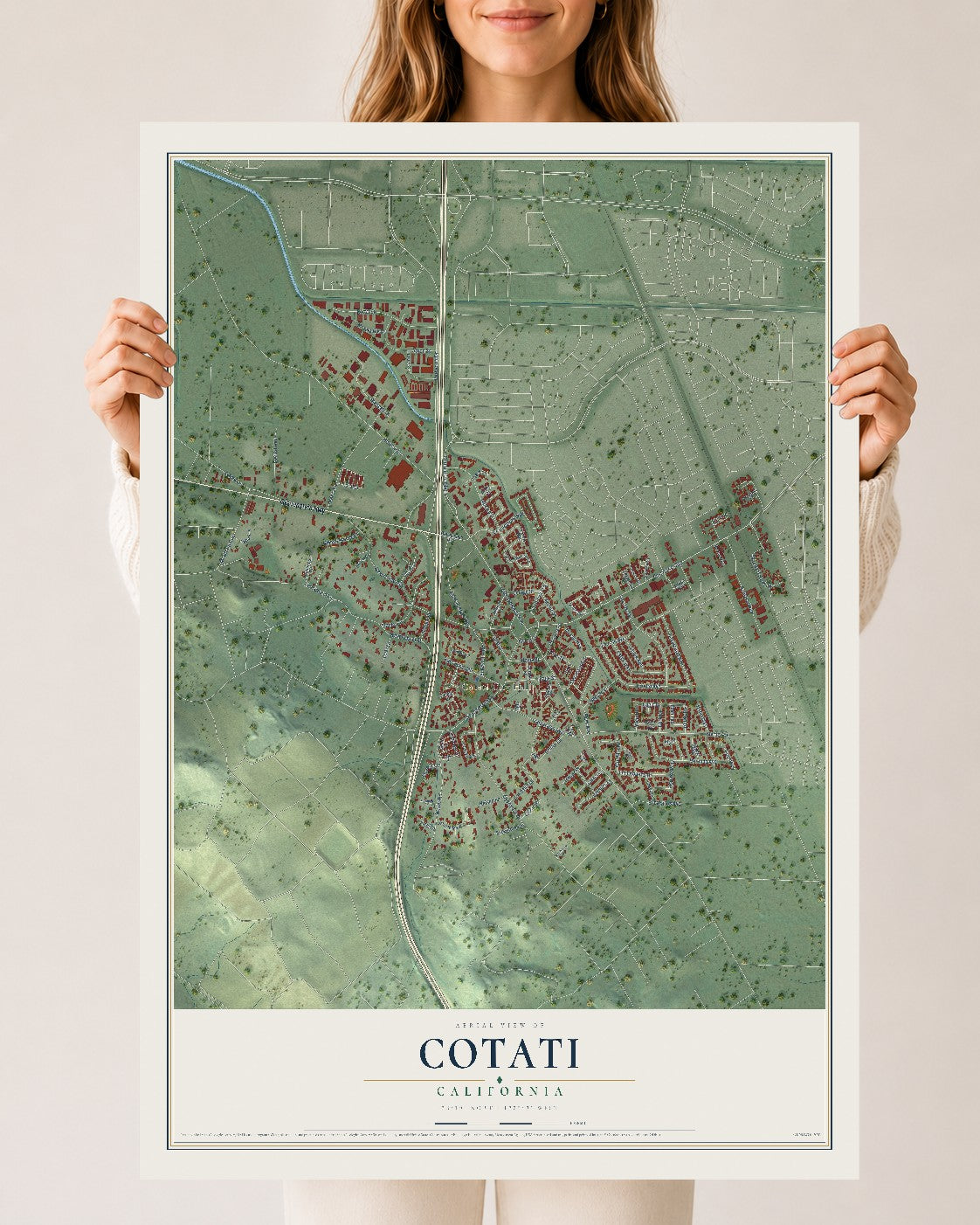Map of Cotati, California, 24 x 36 inch unframed archival matte print