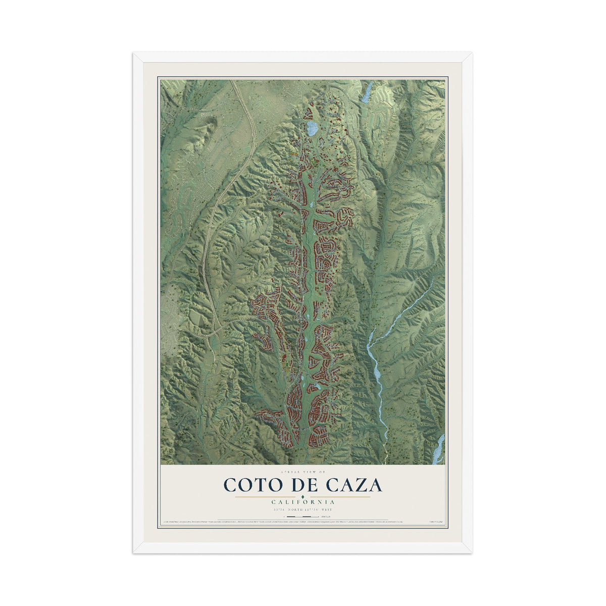 Map of Coto de Caza, California, 12 x 18 inch print in a white wood frame