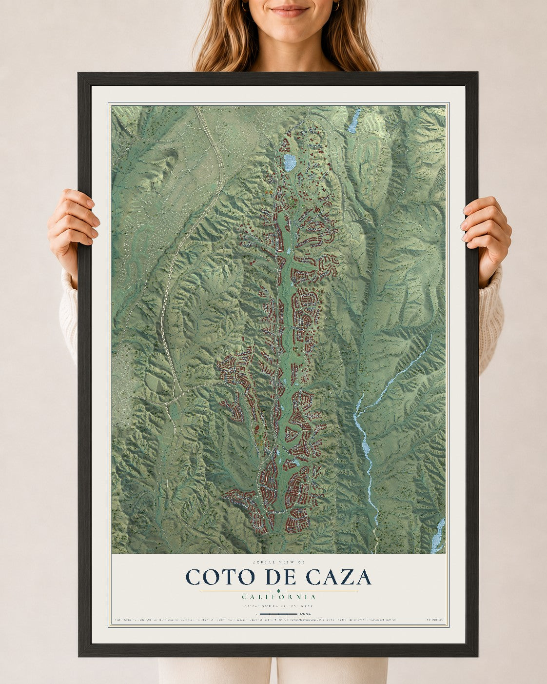 Map of Coto de Caza, California, 24 x 36 inch print in a black wood frame