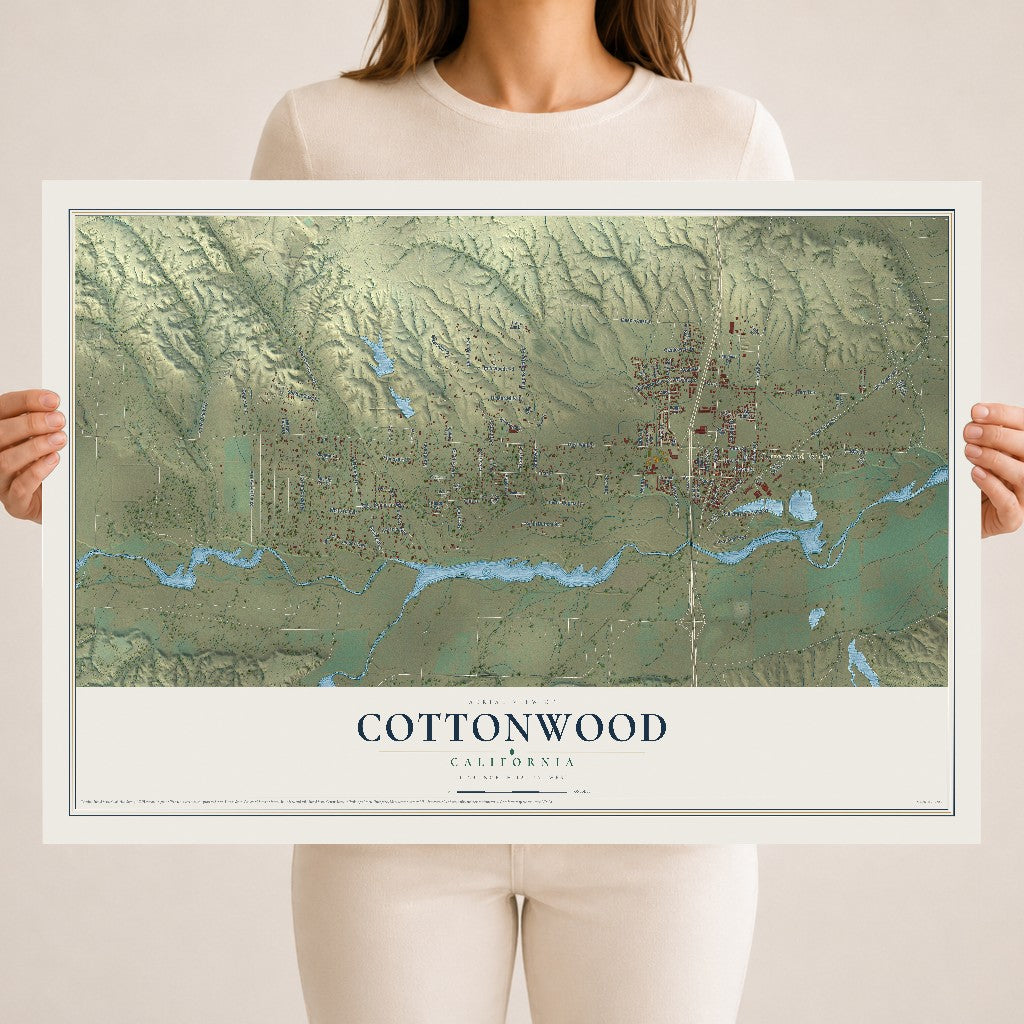 Map of Cottonwood, California, 18 x 24 inch unframed archival matte print