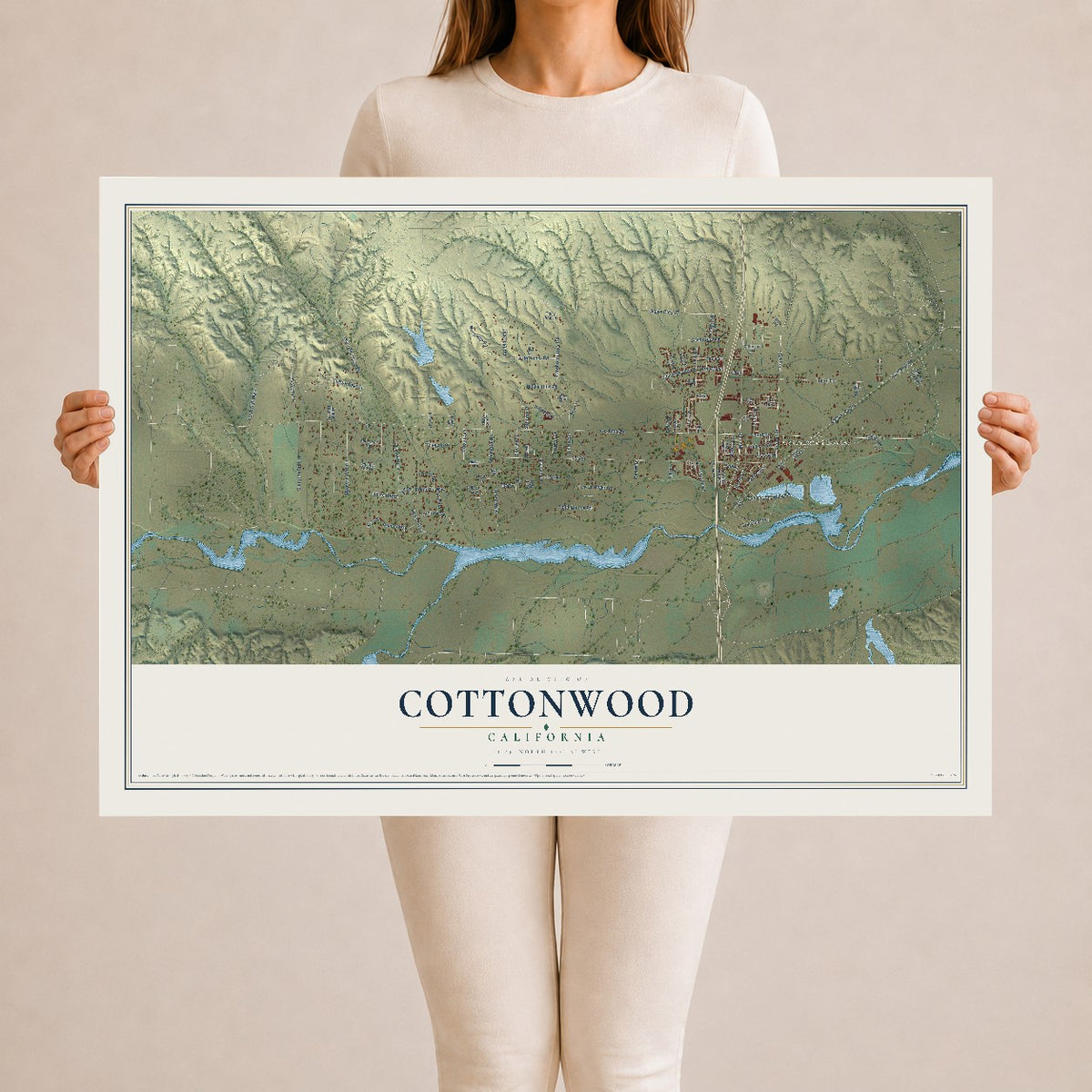 Map of Cottonwood, California, 24 x 36 inch unframed archival matte print