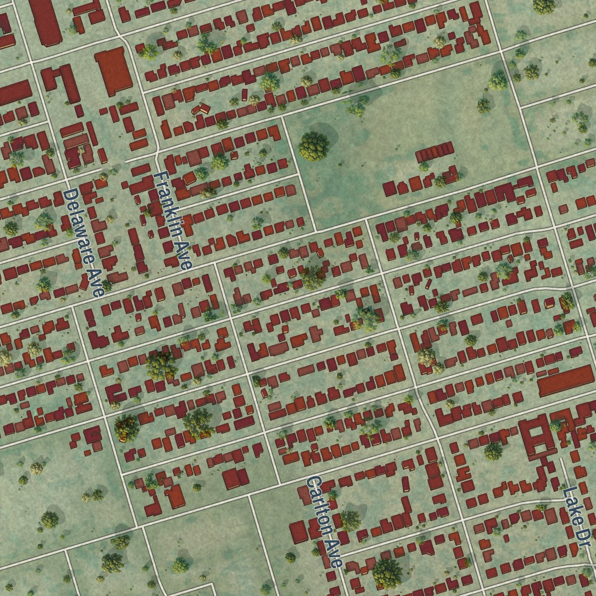 Second close-up of the map of Country Club, California print showing more streets and buildings