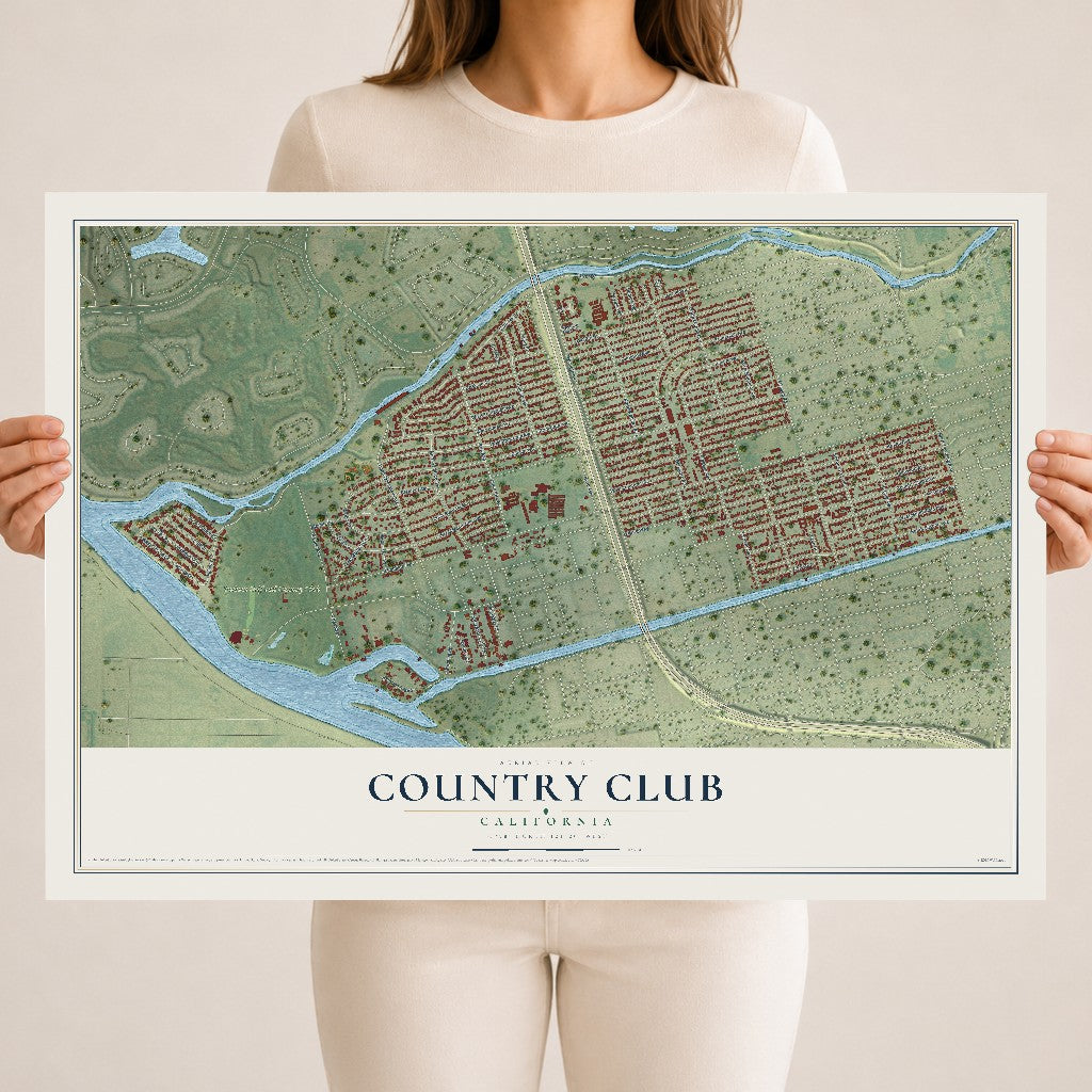 Map of Country Club, California, 18 x 24 inch unframed archival matte print