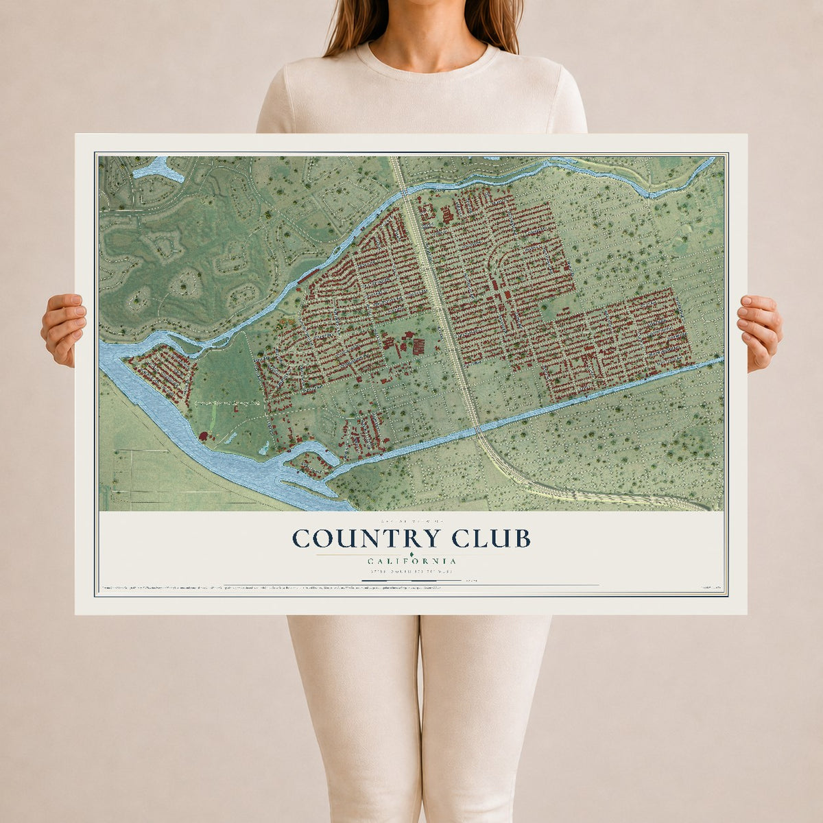 Map of Country Club, California, 24 x 36 inch unframed archival matte print