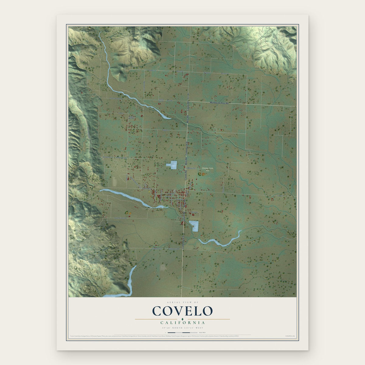Covelo, California map print, the full design