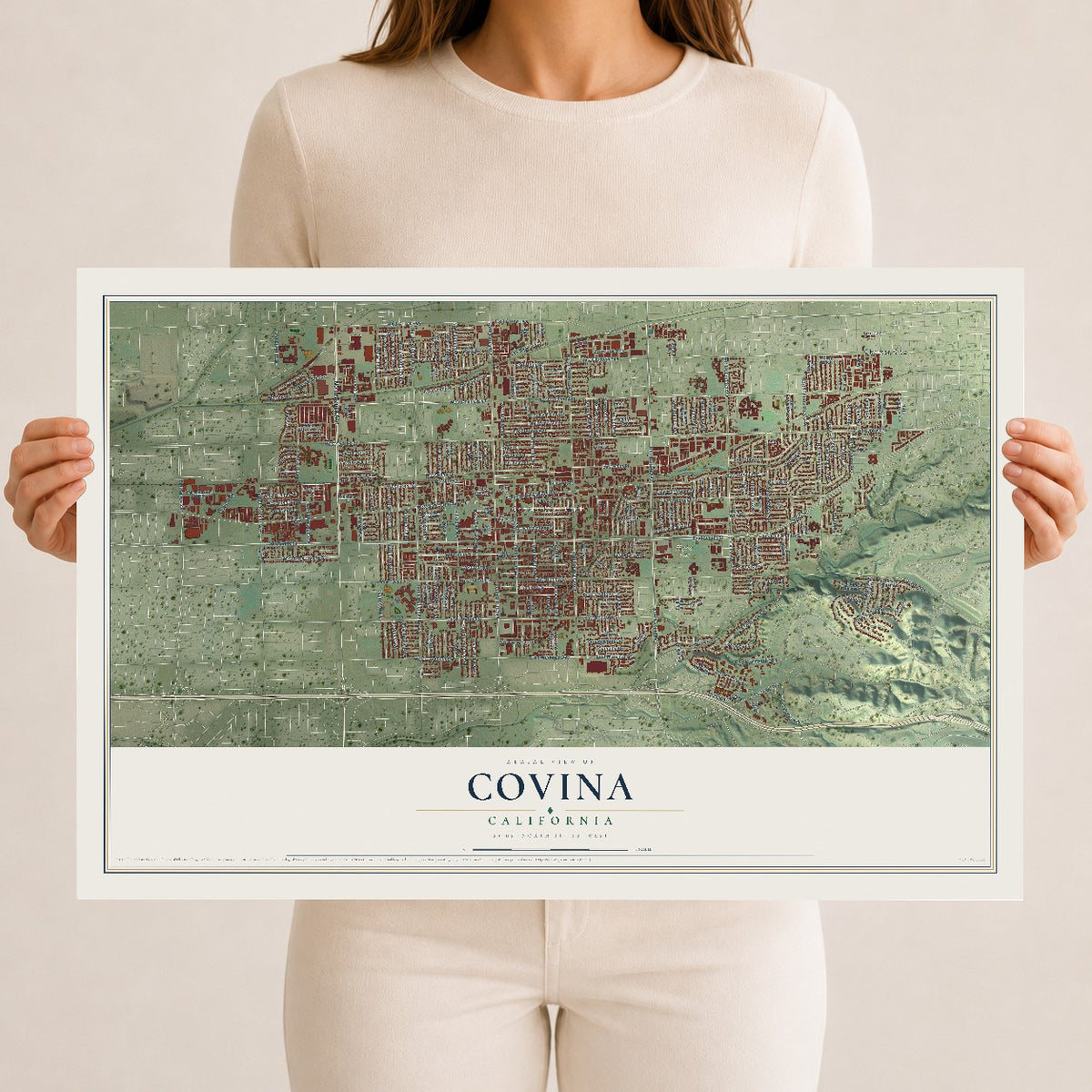 Map of Covina, California, 12 x 18 inch unframed archival matte print