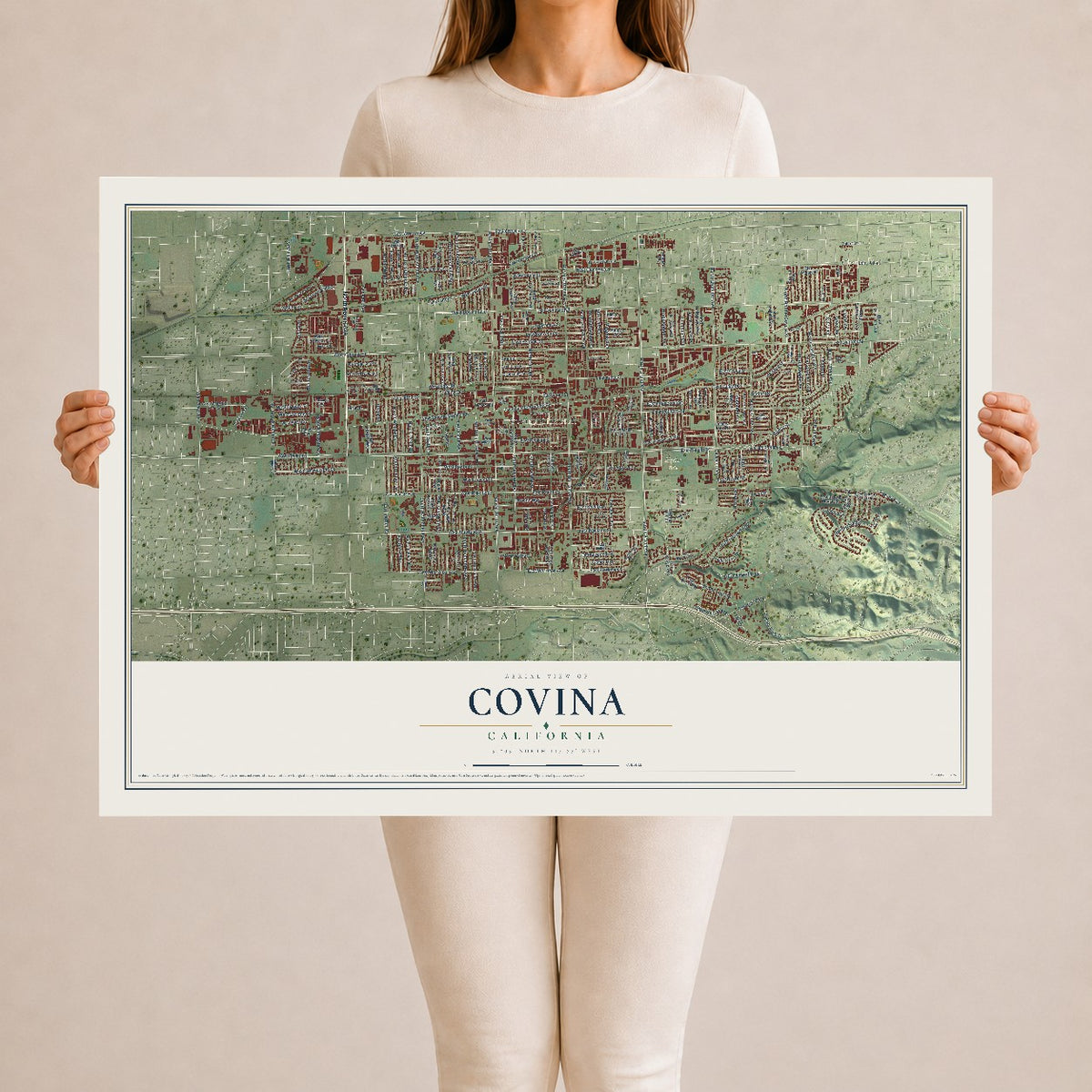 Map of Covina, California, 24 x 36 inch unframed archival matte print