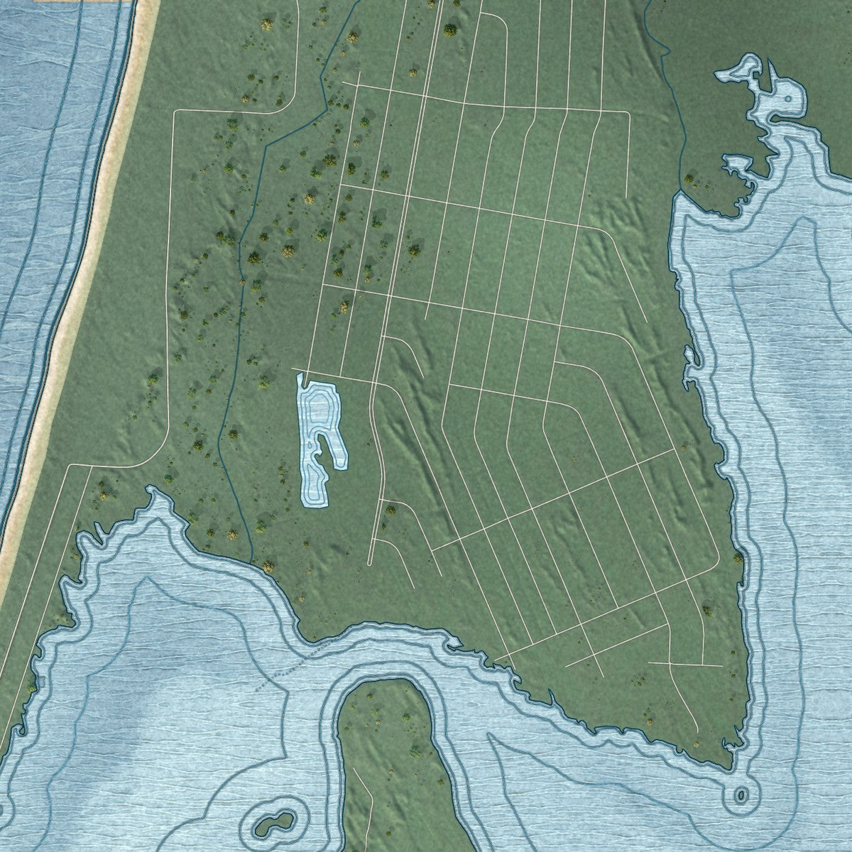 Second close-up of the map of Crescent City, California print showing more streets and buildings