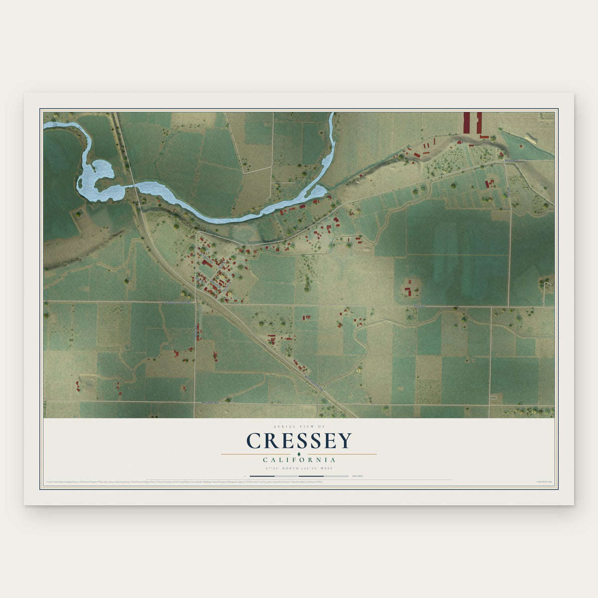 Cressey, California map print, the full design