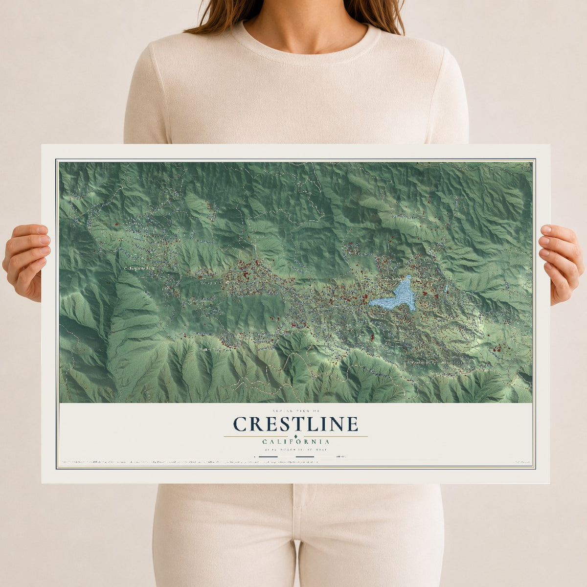 Map of Crestline, California, 12 x 18 inch unframed archival matte print