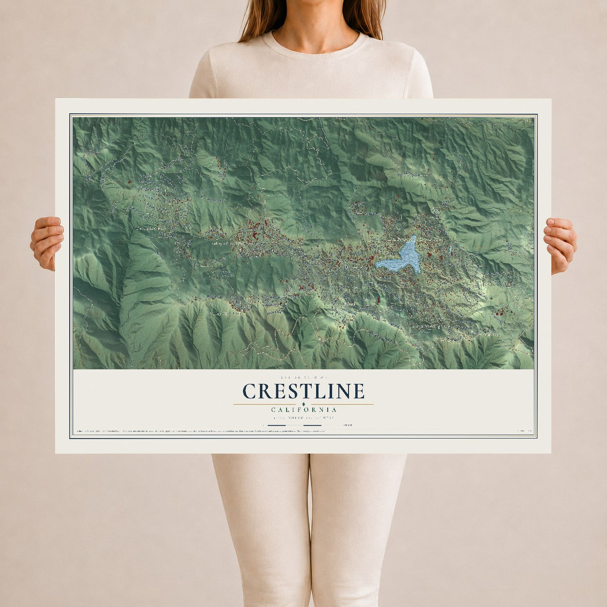 Map of Crestline, California, 24 x 36 inch unframed archival matte print