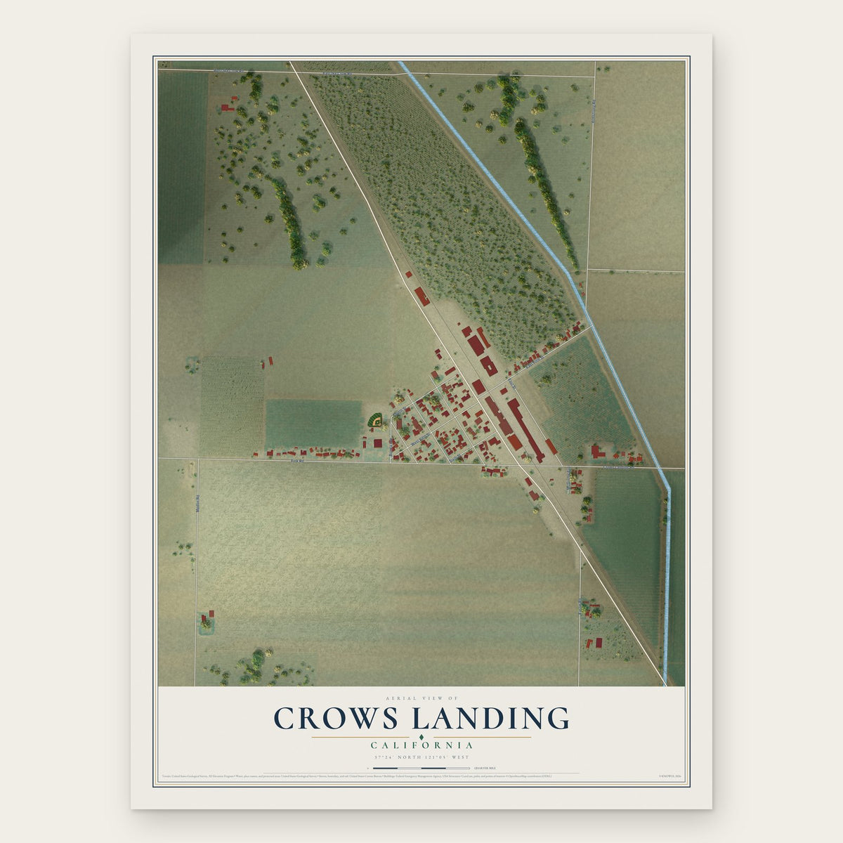 Crows Landing, California map print, the full design