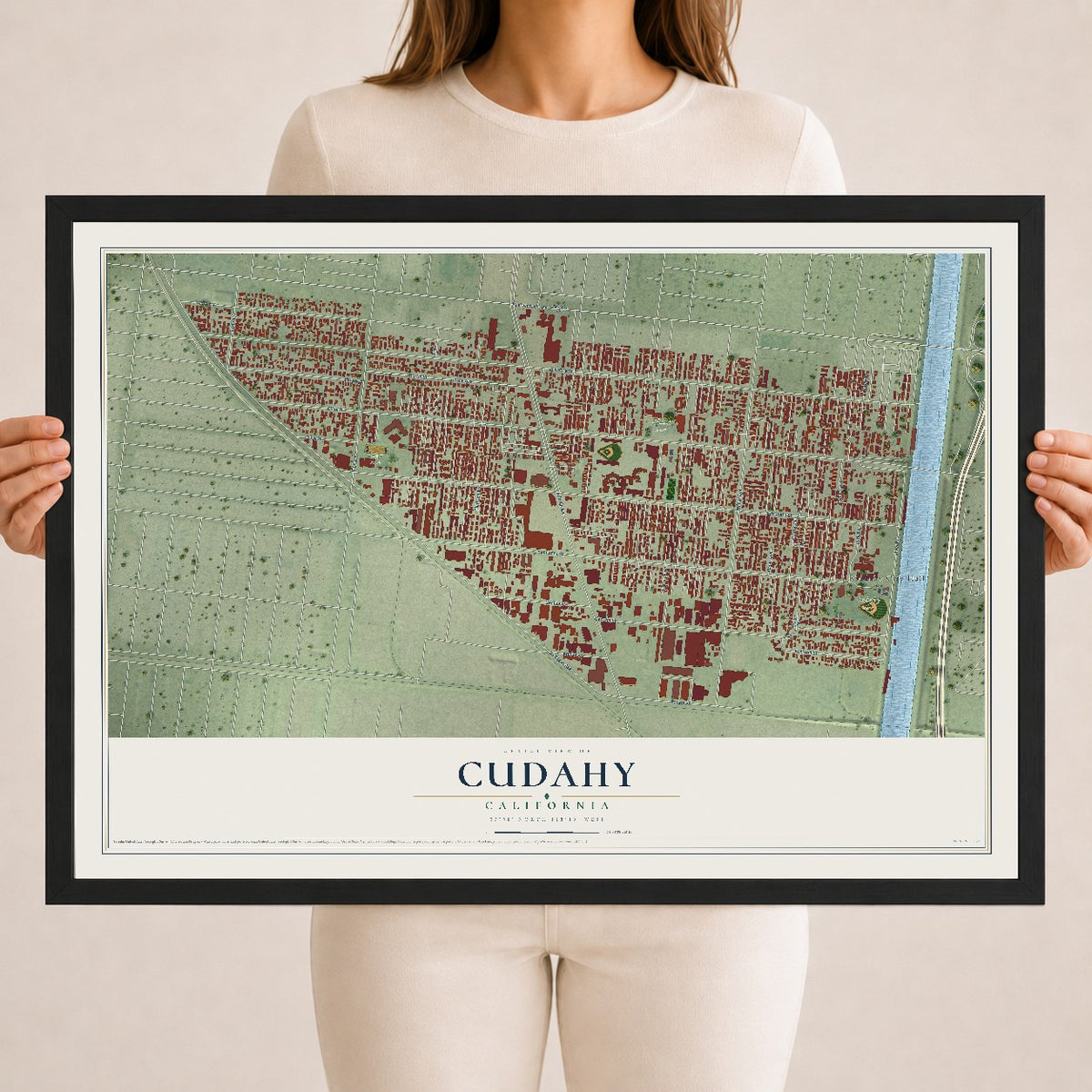 Map of Cudahy, California, 18 x 24 inch print in a black wood frame
