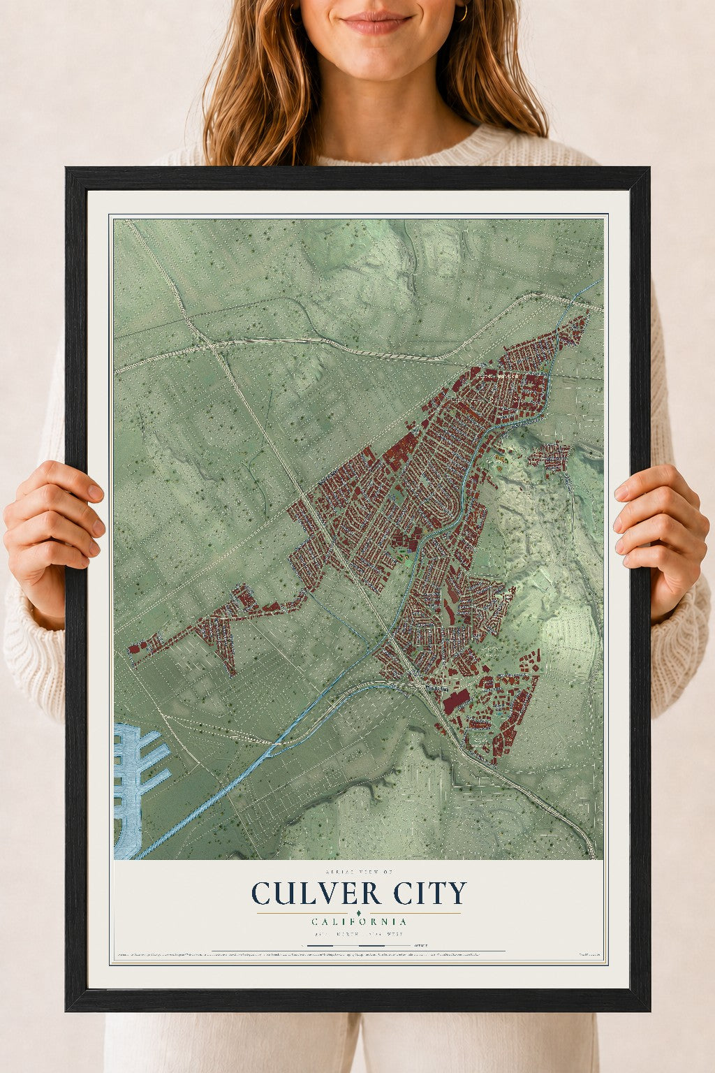 Map of Culver City, California, 18 x 24 inch print in a black wood frame