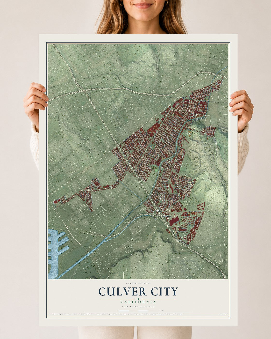 Map of Culver City, California, 24 x 36 inch unframed archival matte print