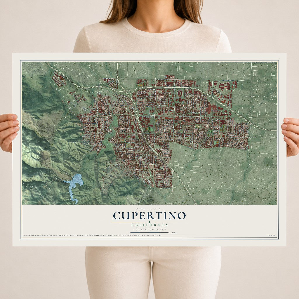 Map of Cupertino, California, 18 x 24 inch unframed archival matte print