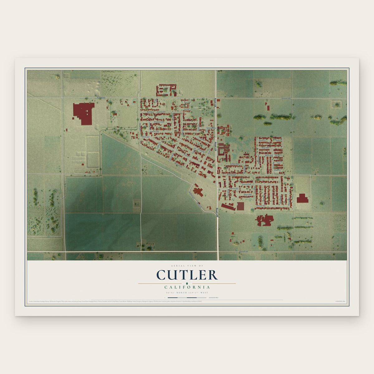 Cutler, California map print, the full design