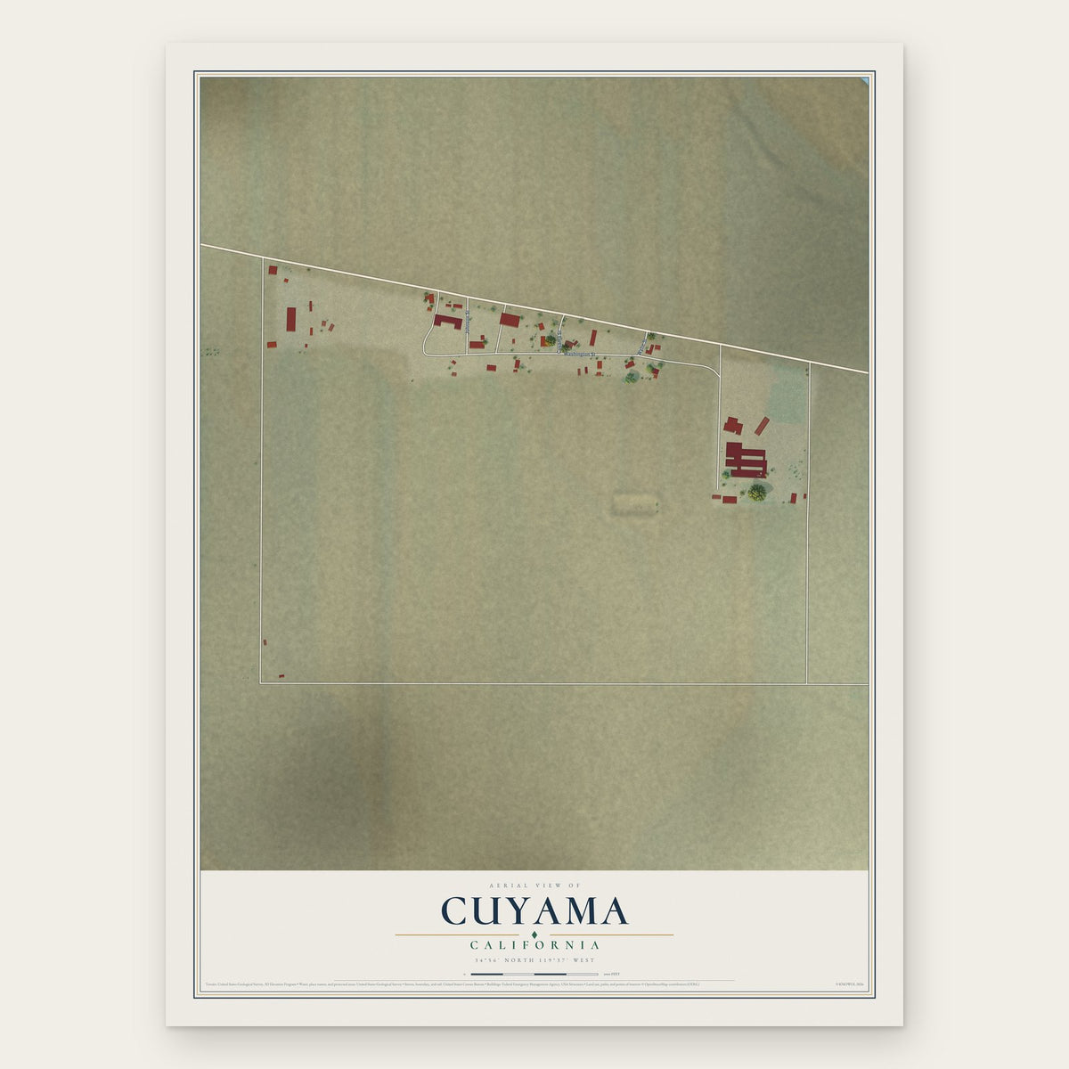 Cuyama, California map print, the full design