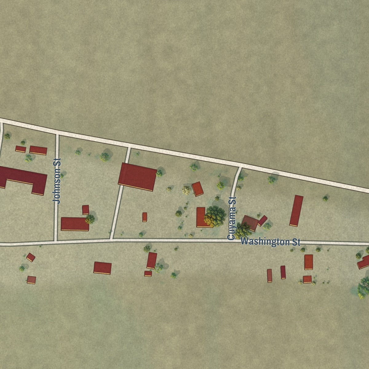 Close-up of the map of Cuyama, California print showing street and building detail