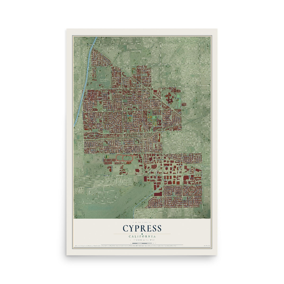 Map of Cypress, California, 12 x 18 inch unframed archival matte print