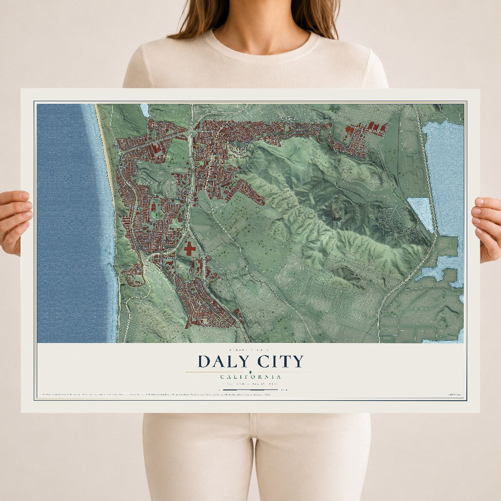 Map of Daly City, California, 18 x 24 inch unframed archival matte print