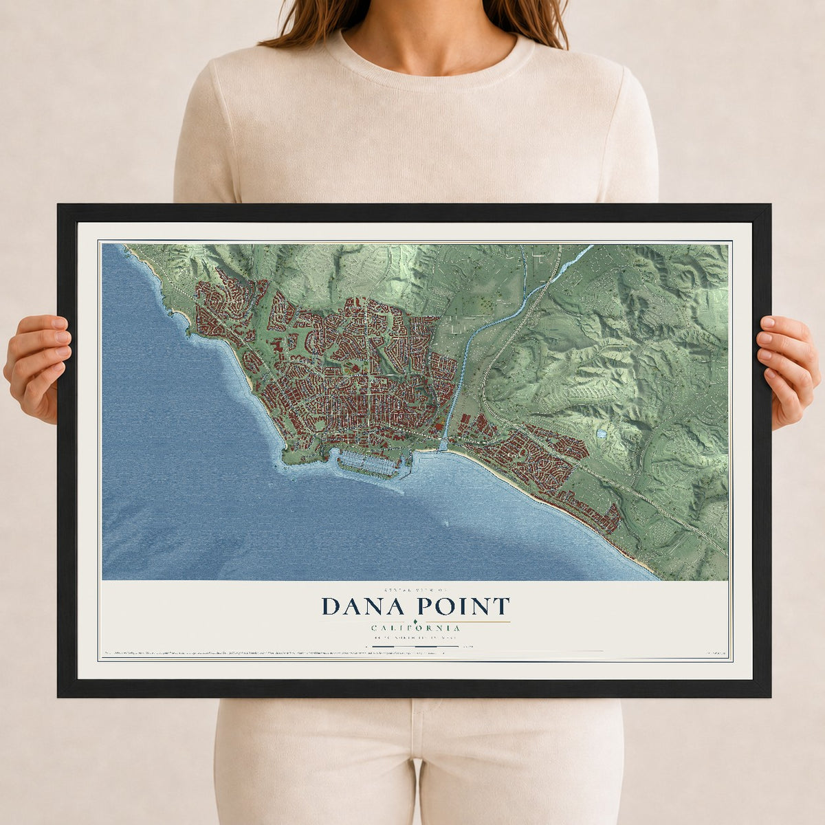 Map of Dana Point, California, 12 x 18 inch print in a black wood frame