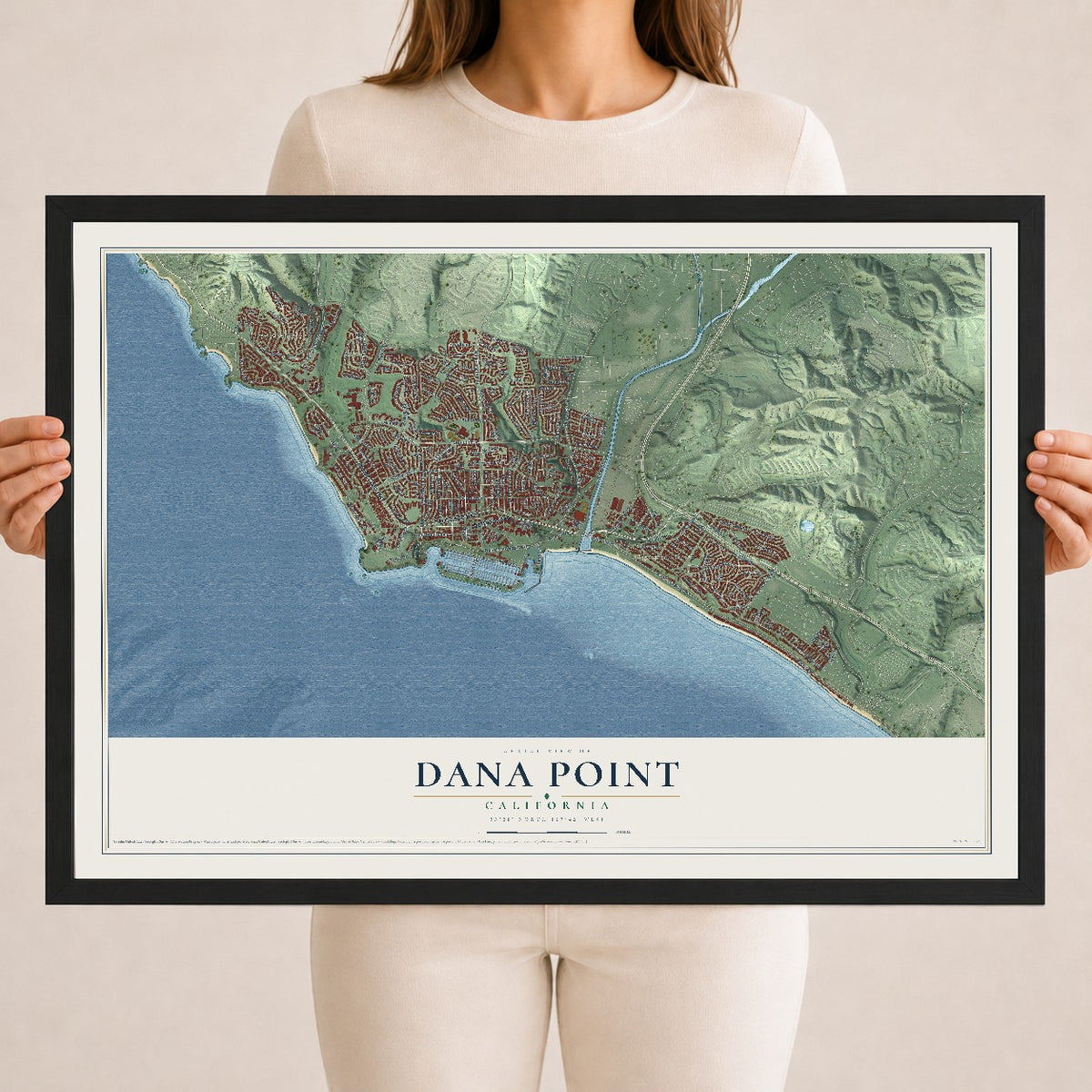 Map of Dana Point, California, 18 x 24 inch print in a black wood frame