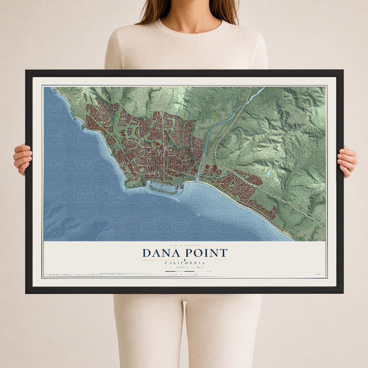 Map of Dana Point, California, 24 x 36 inch print in a black wood frame