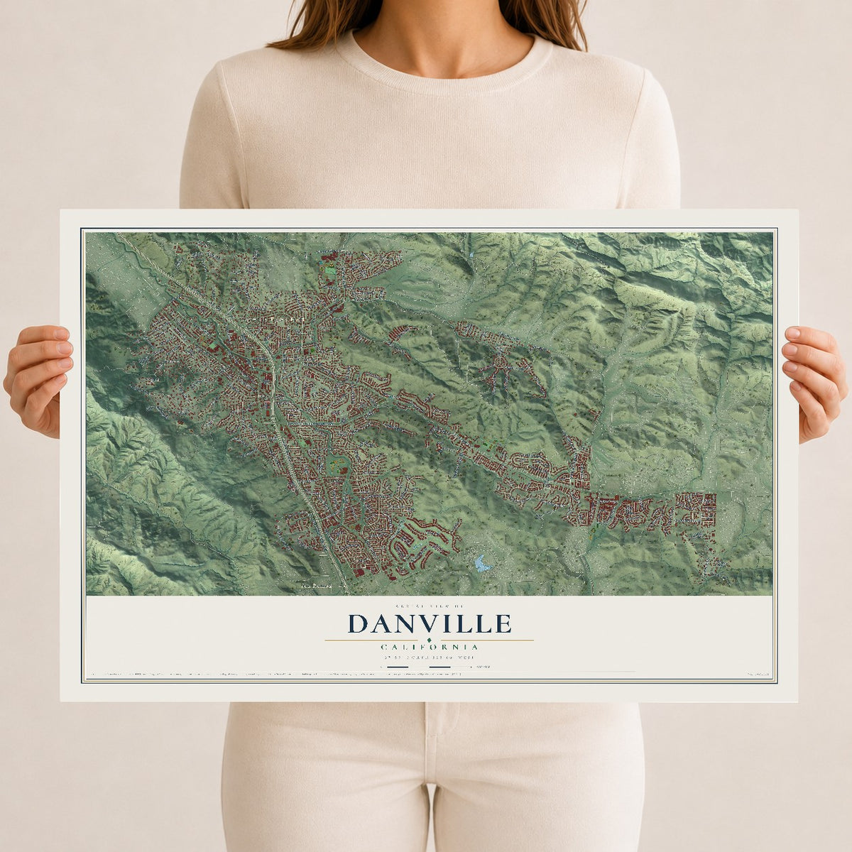Map of Danville, California, 12 x 18 inch unframed archival matte print