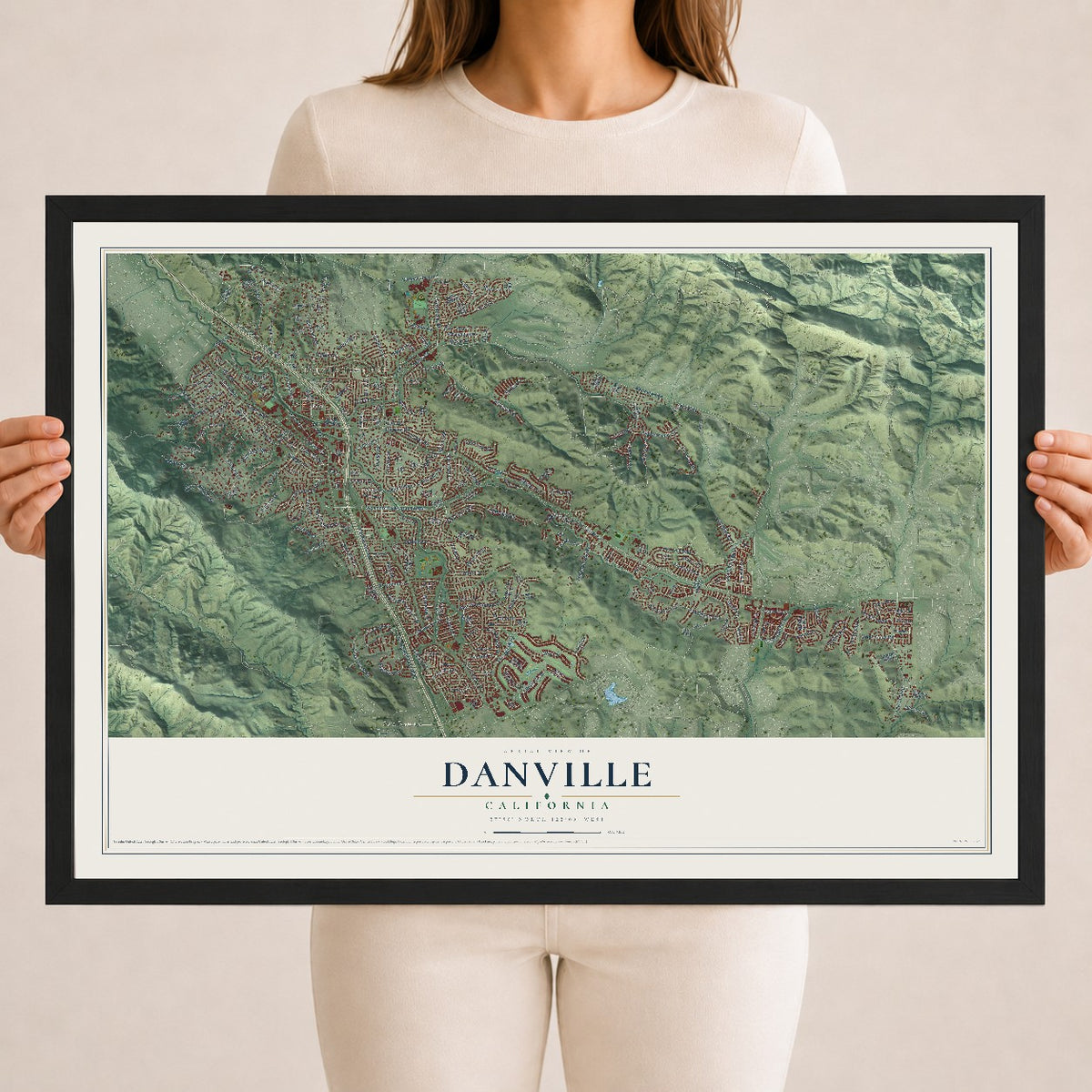 Map of Danville, California, 18 x 24 inch print in a black wood frame