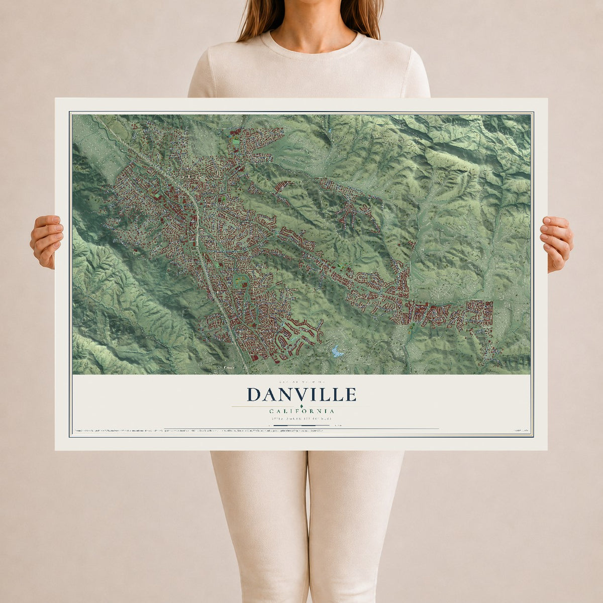 Map of Danville, California, 24 x 36 inch unframed archival matte print