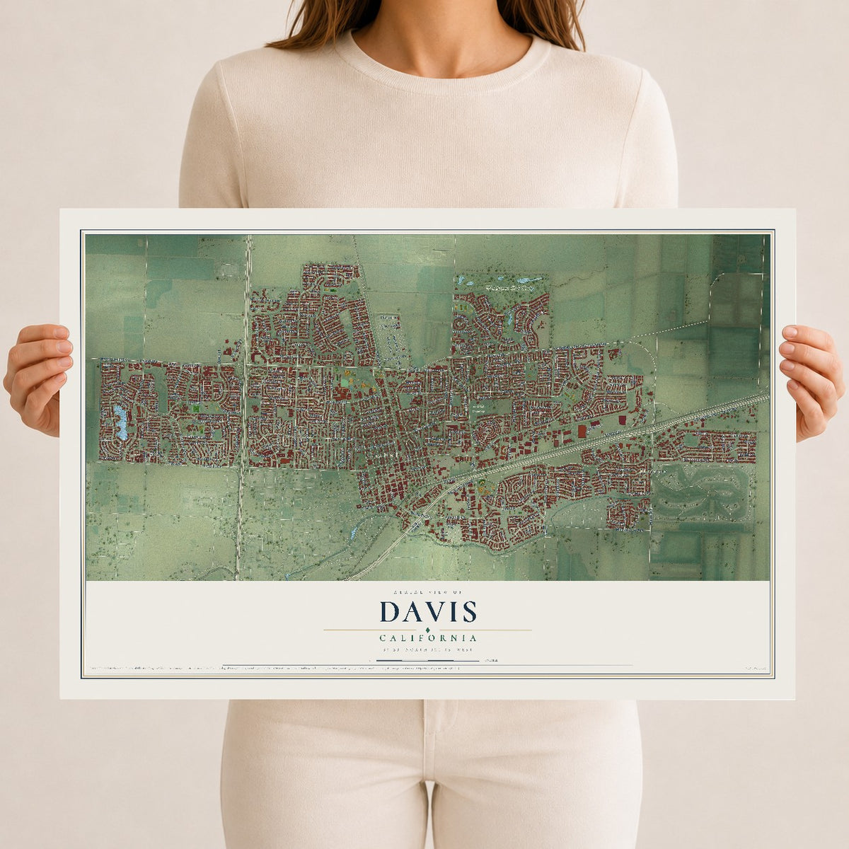 Map of Davis, California, 12 x 18 inch unframed archival matte print