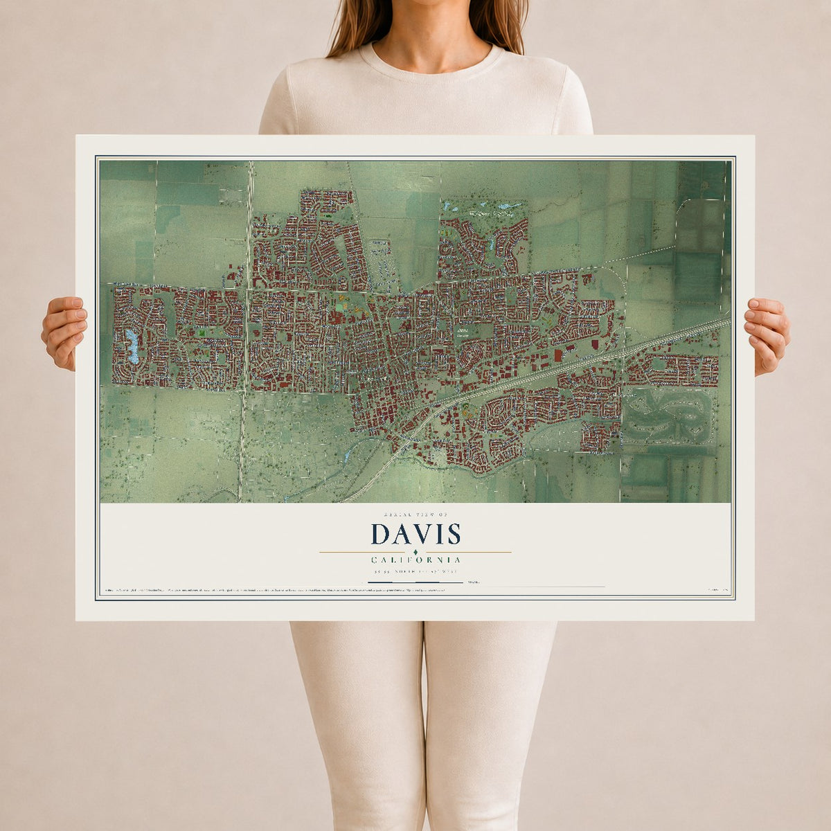Map of Davis, California, 24 x 36 inch unframed archival matte print